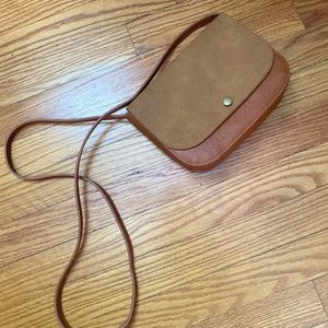 Classic Brown Faux Leather & Suede Crossbody Bag / Purse